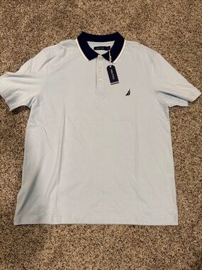 Nautica Light Blue Polo with Navy Contrast Collar